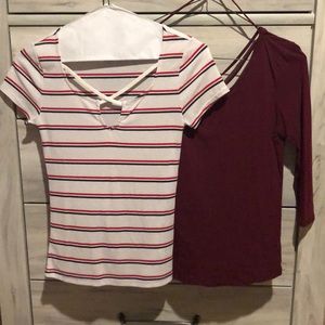 Burgundy & black and red stripped shirt ,together
